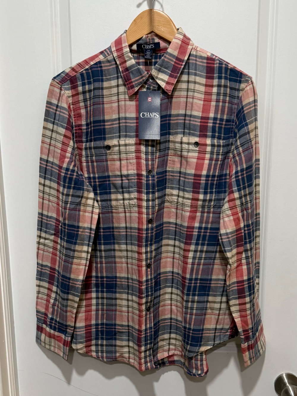 Chaps long-sleeve button-down plaid shirt large